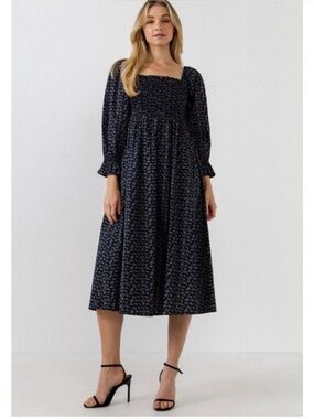 English Factory Floral Smocked Midi Dress